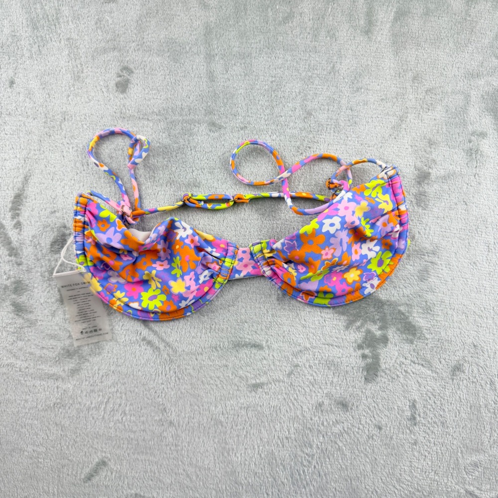 White Fox Swim Floral Underwire Women's S Bikini Top Multicolor Retro Print‎ NWT